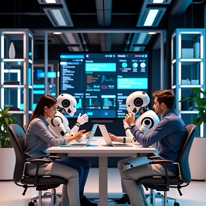 ai-coworking-space-humans-robots-brainstorming-together-sleek-futuristic-office-background